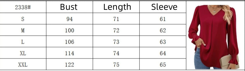 Women's New Solid Color Chiffon Shirt V-neck Pullover Flared Long Sleeved Top Shirt Office Lady Elegant Khaki Loose Blouses