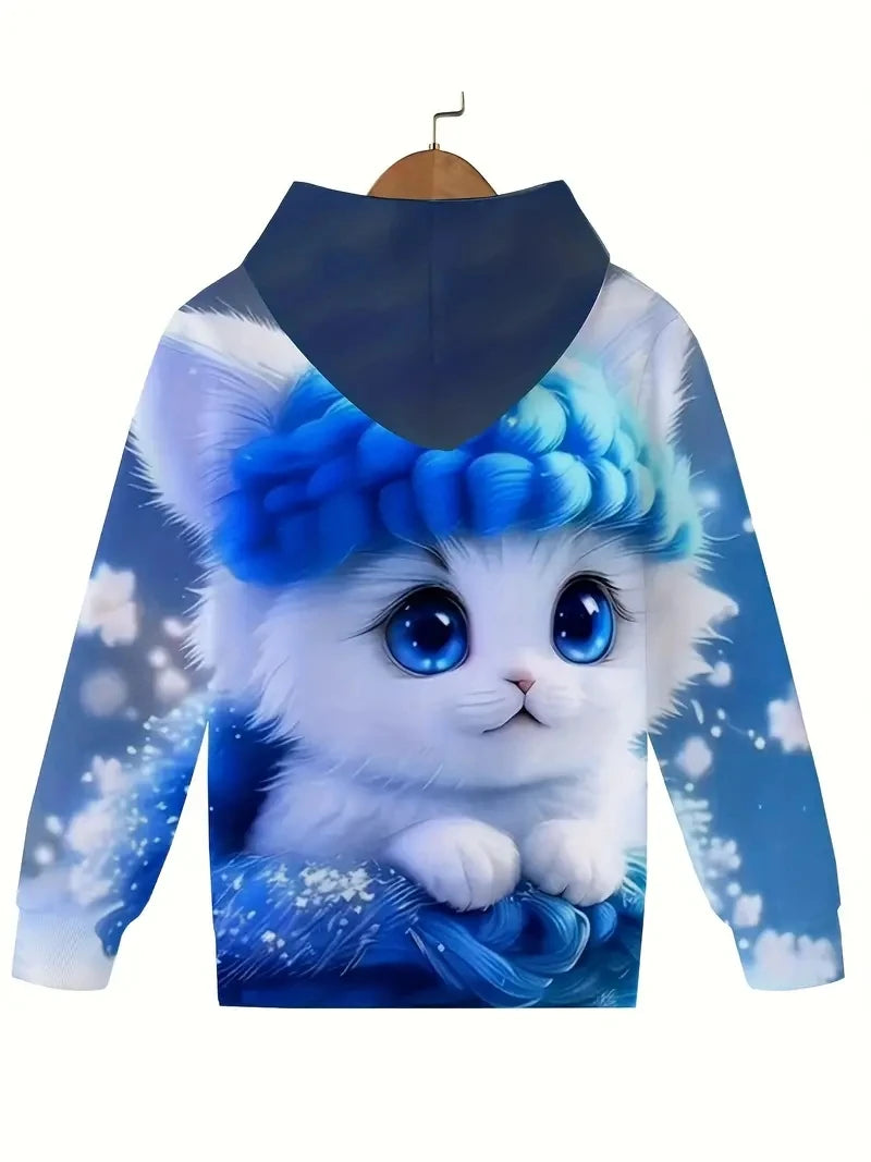 Children's Clothing Hoodies Girls Clothes Long Sleeve Cute Cat Print Casual Kid Summer Autumn Clothes Kids Clothes Outdoor Tops