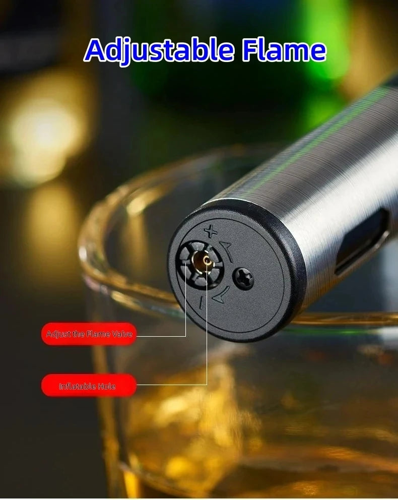 Butane Gas Turbo Spray Gun Windproof Straight Flush Blue Flame Metal Lighter Kitchen Cooking Cigar Lighters Smoking Accessories