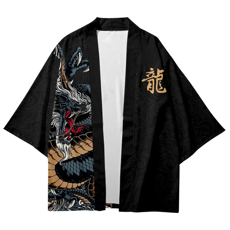 Harajuku Tops Robe Fashion Asian Clothes Anime Demon Print Kimono + Pants Japanese Streetwear Men Women Cardigan Cosplay Haori