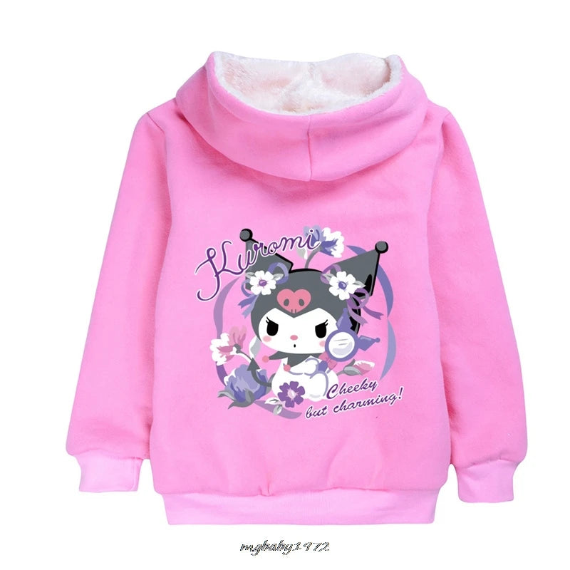 Lovely Kuromi Melody Clothes Kids Zipper Windbreaker Baby Boy Hoodies Children's Winter Clothing Girl Hooded Fleece Warm Jackets