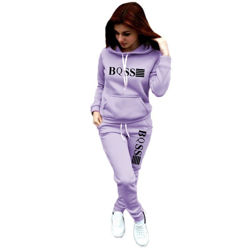 Autumn Winter Womens Tracksuit Casual Hooded Sweatshirts Suit Jogging Pants Set Fleece Warm Outfits 2024Daily Commuting Clothing