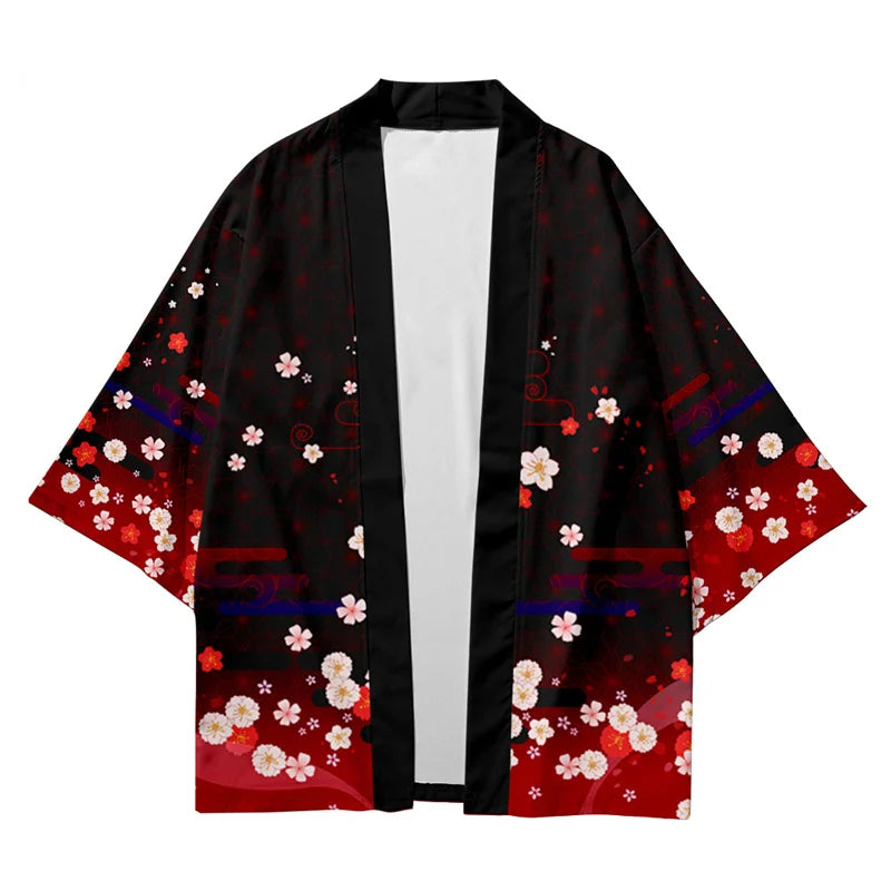 Harajuku Tops Robe Fashion Asian Clothes Anime Demon Print Kimono + Pants Japanese Streetwear Men Women Cardigan Cosplay Haori